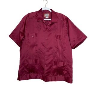 Gran Lider XL Mens Maroon Polyester Short Sleeve Collared Button Up Shirt